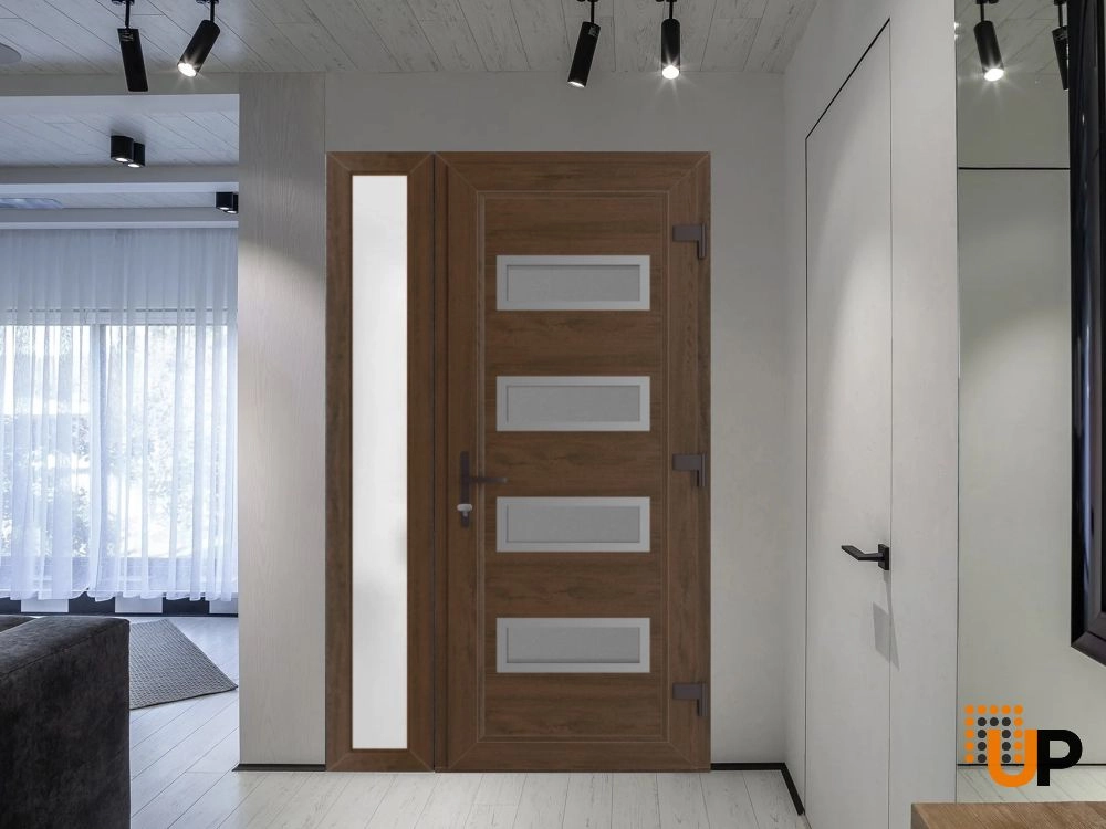 Single swing vinyl modern exterior door with tempered glass | Manux 8113 Walnut | 44 x 80 (32+12 x 80) photo#3