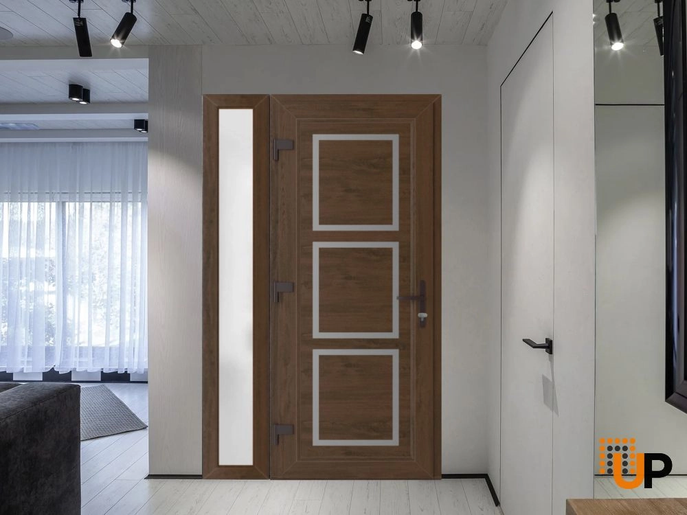 Single swing vinyl modern exterior door | Manux 8661 Walnut | 48 x 80 photo#3