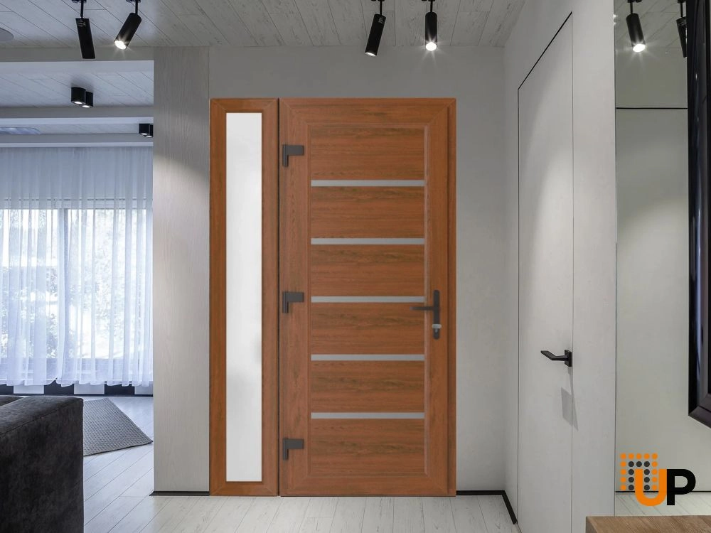 Single swing vinyl modern exterior door | Manux 8415 Walnut | 42 x 80 (30+12 x 80) photo#3