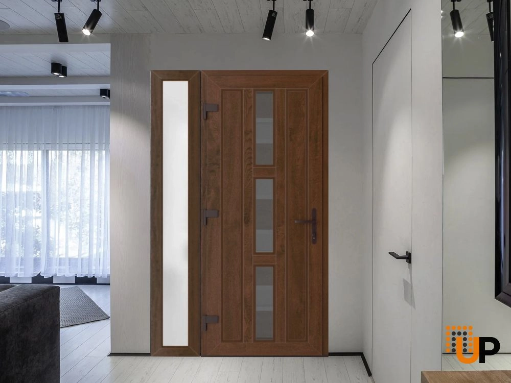 Single swing vinyl modern exterior door with clear glass | Manux 8112 Walnut | 50 x 80 (32+14 x 80) photo#3