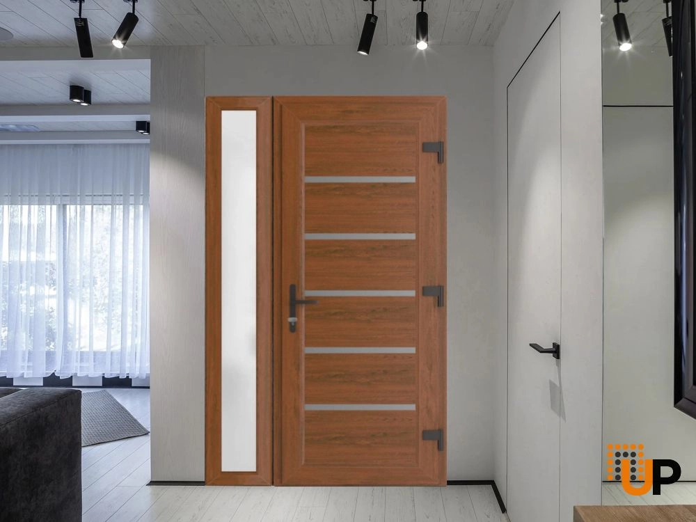 Single swing vinyl modern exterior door | Manux 8415 Walnut | 44 x 80 (32+12 x 80) photo#3