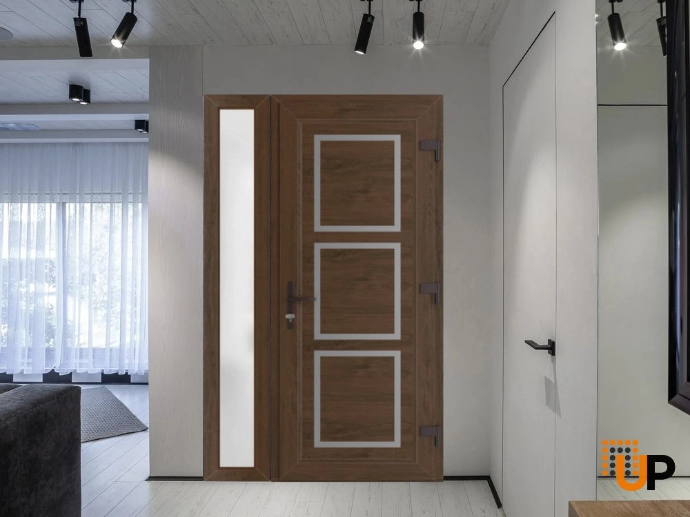 Single swing vinyl modern exterior door | Manux 8661 Walnut | 48 x 80 photo#3