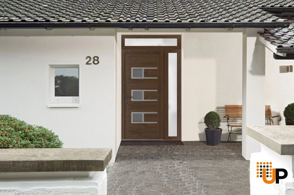 Single swing vinyl modern exterior door with tempered glass | Manux 8933 Walnut | 50 x 94 photo#3