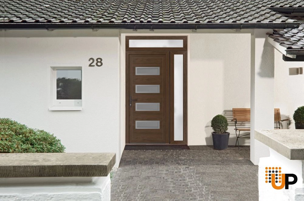 Single swing vinyl modern exterior door with tempered glass | Manux 8113 Walnut | 50 x 94 photo#2