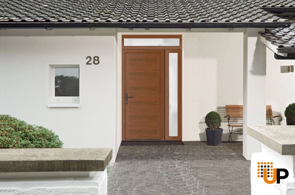 Single swing vinyl modern exterior door | Manux 8111 Walnut | 50 x 94 photo#3