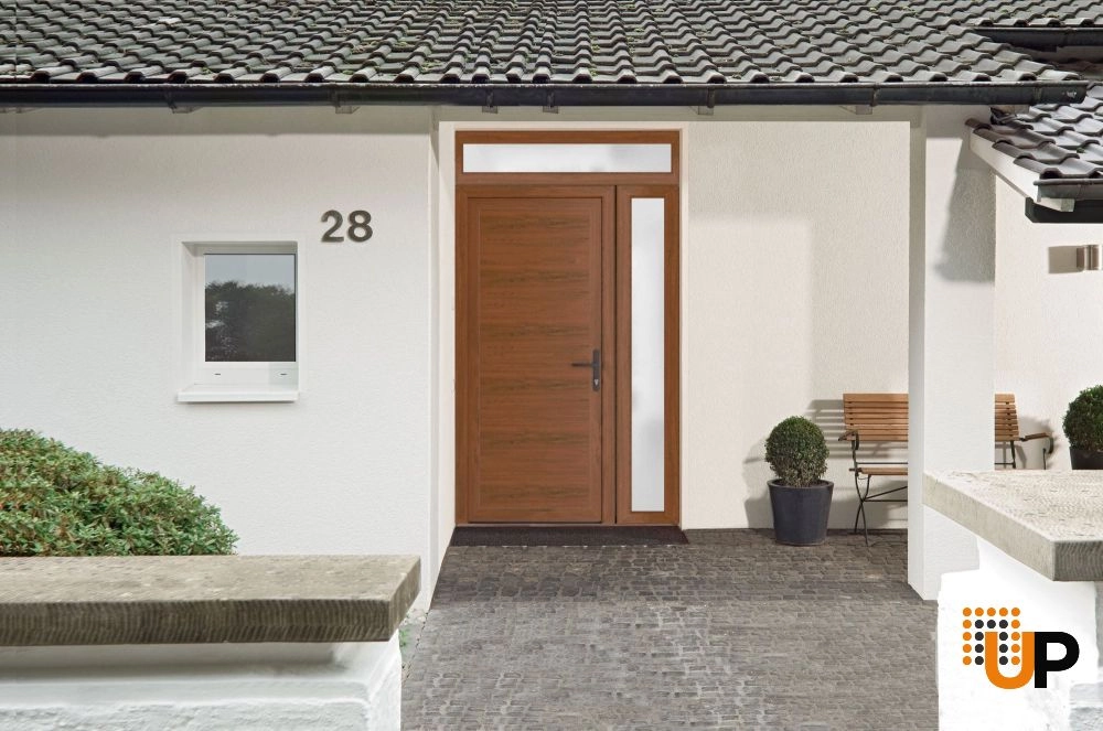 Single swing metal-plastic modern exterior door | Manux 8111 Walnut | 48 x 94 photo#3