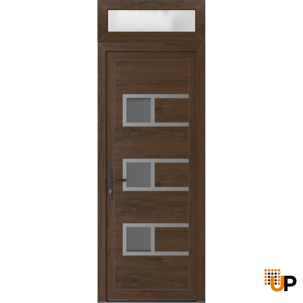 Single swing vinyl modern exterior door with tempered glass | Manux 8933 Walnut | 32 x 94 photo#1