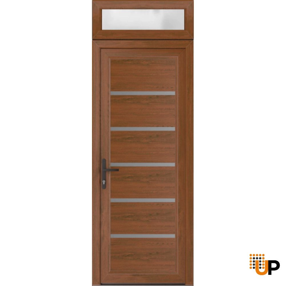 Single swing vinyl modern exterior door | Manux 8415 Walnut | 36 x 94 (36 x 80+14) photo#1