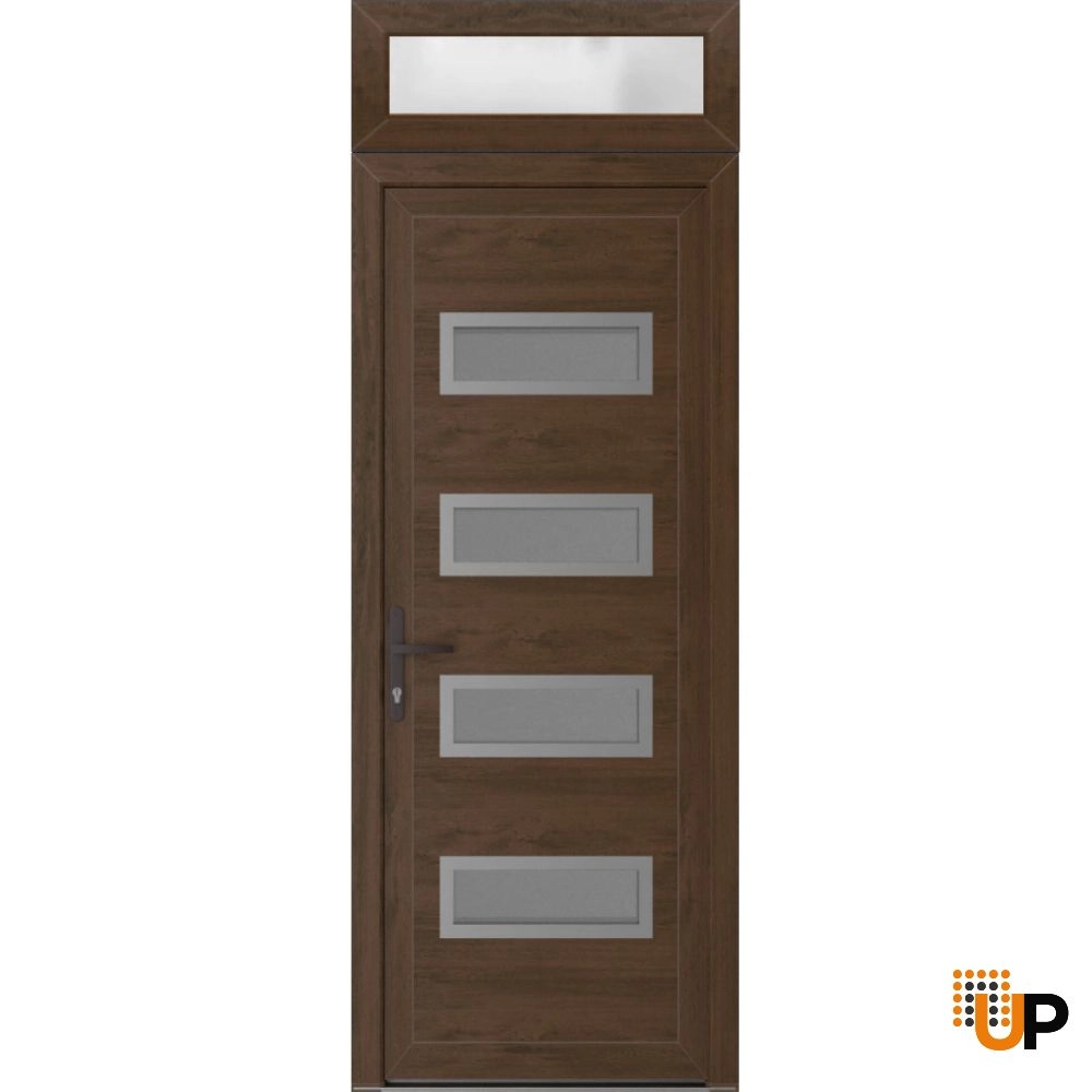 Single swing vinyl modern exterior door with tempered glass | Manux 8113 Walnut | 32 x 94 photo#1