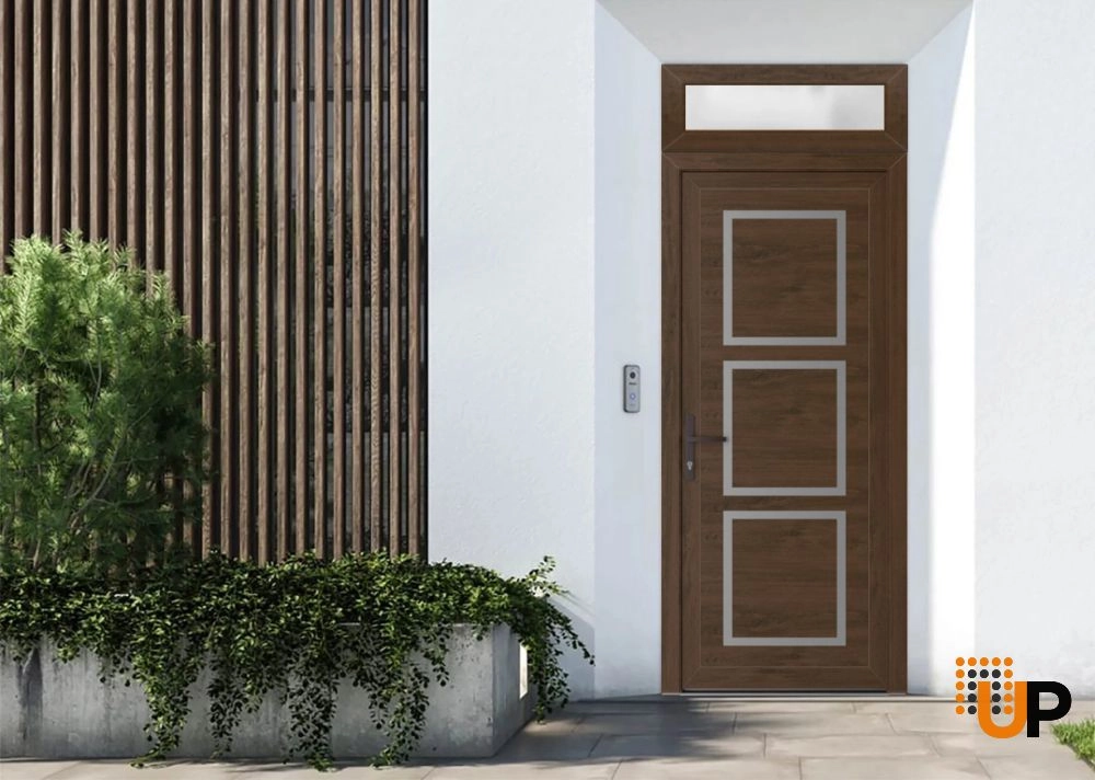Single swing vinyl modern exterior door | Manux 8661 Walnut | 36 x 94 photo#2