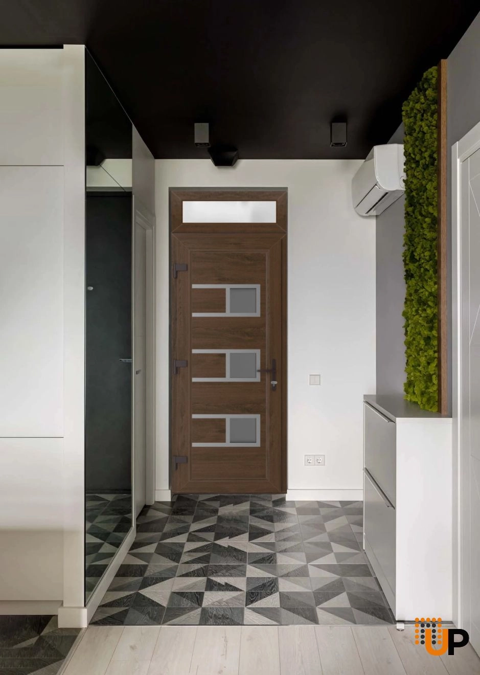 Single swing vinyl modern exterior door with tempered glass | Manux 8933 Walnut | 36 x 94 photo#2