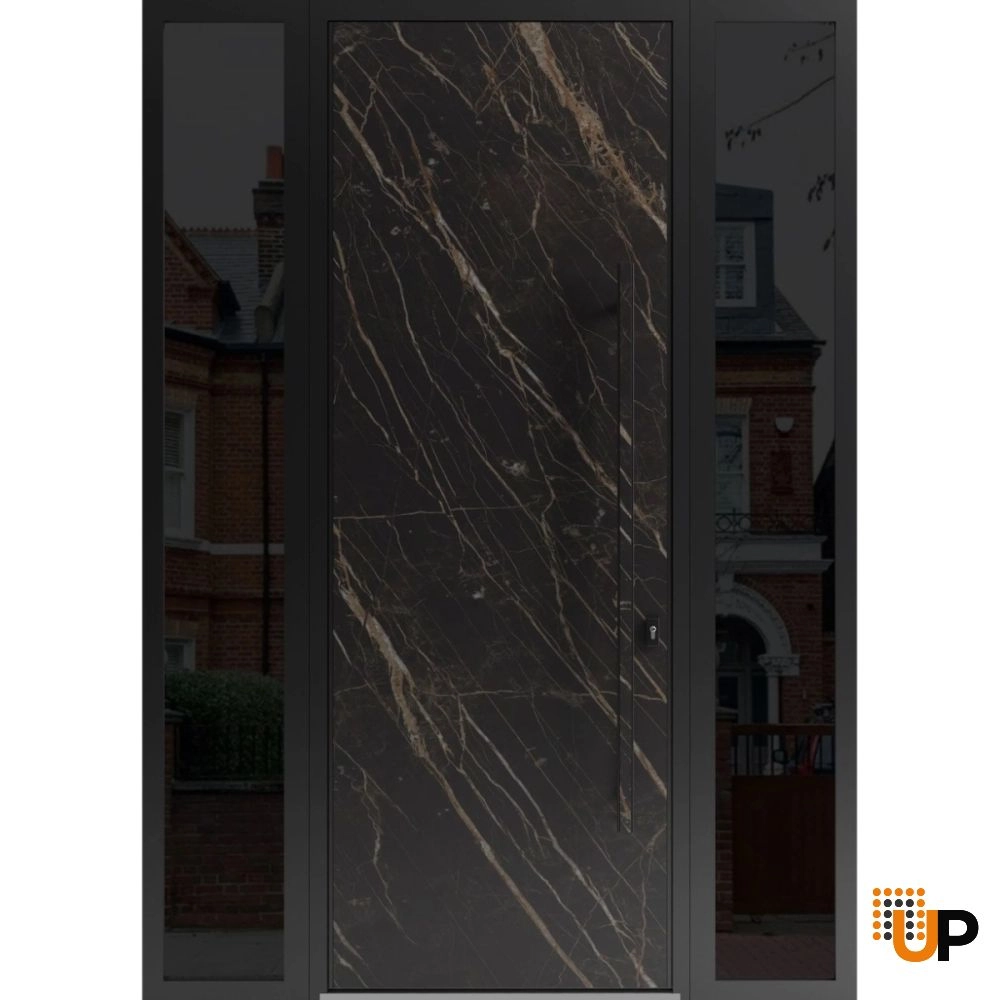 Single swing metal-aluminum modern exterior door | Dekton 0118 Natural Noir | 68 x 96 photo#1