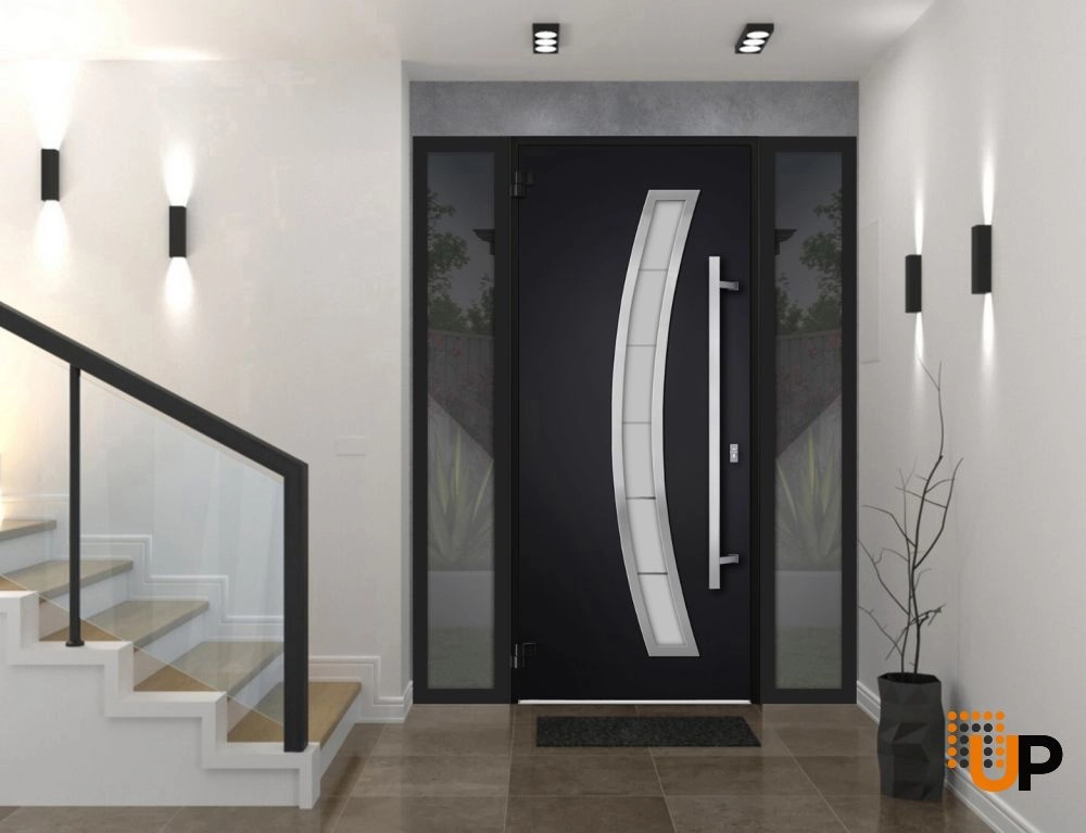 Single swing metal-aluminum modern exterior door with triplex glass | Deux 6500 Black | 64 x 80 photo#2