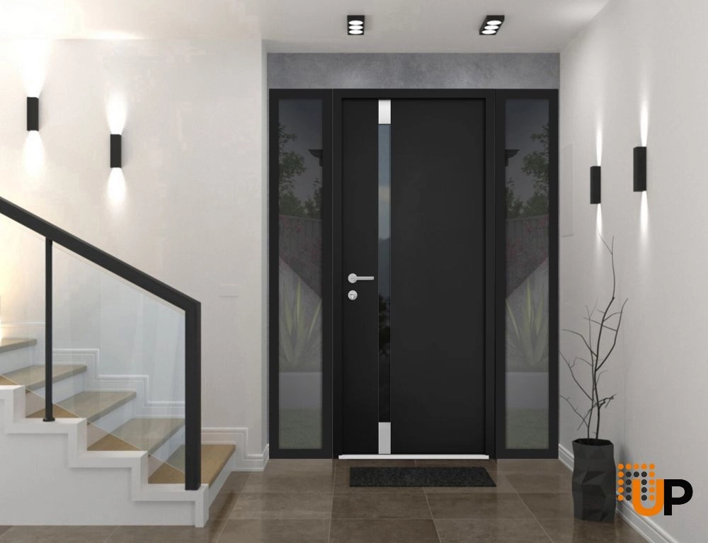 Single swing metal-aluminum modern exterior door with triplex glass | Cynex 6777 Black | 64 x 80 photo#3