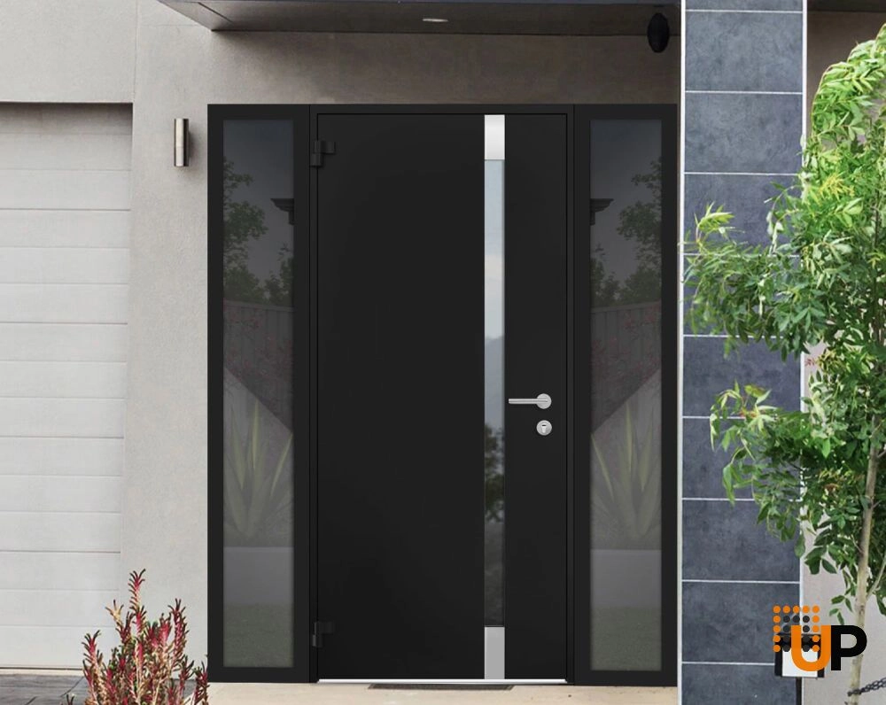 Single swing metal-aluminum modern exterior door with triplex glass | Cynex 6777 Black | 64 x 80 photo#2