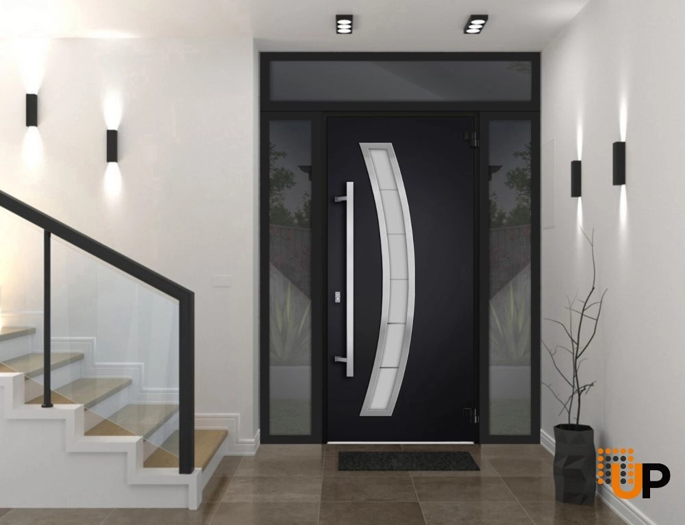 Single swing metal-aluminum modern exterior door with triplex glass | Deux 6500 Black | 60 x 96 photo#2