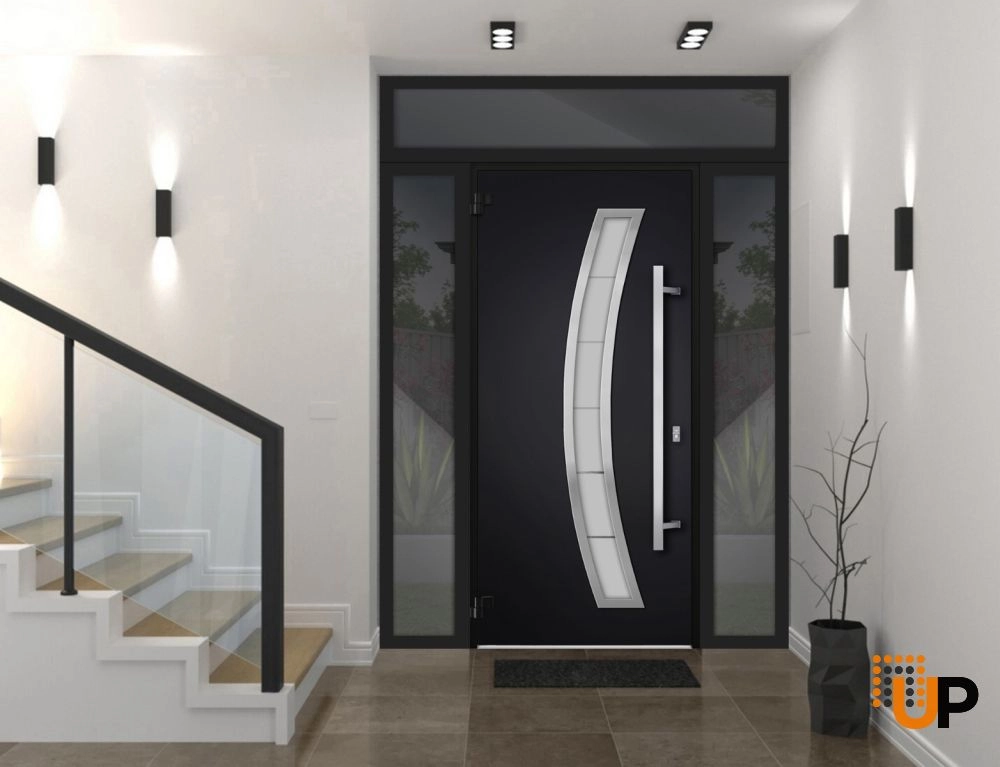 Single swing metal-aluminum modern exterior door with triplex glass | Deux 6500 Black | 68 x 96 photo#2