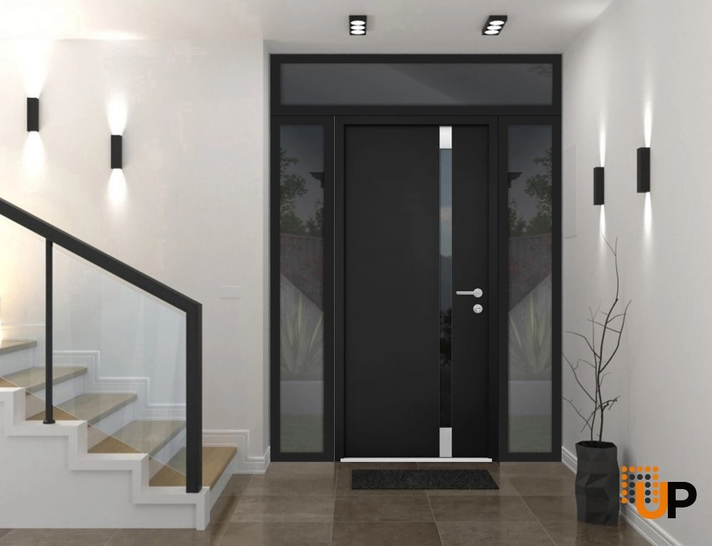 Single swing metal-aluminum modern exterior door with triplex glass | Cynex 6777 Black | 60 x 96 photo#3
