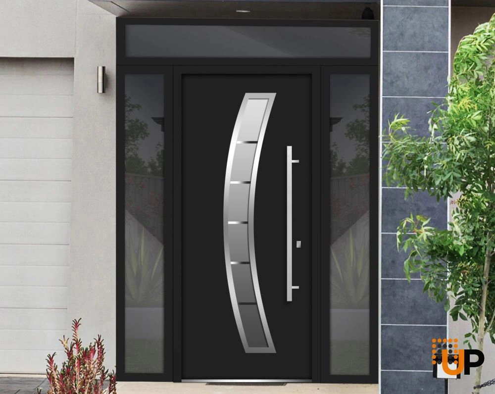Single swing metal-aluminum modern exterior door with triplex glass | Deux 6500 Black | 60 x 96 photo#8