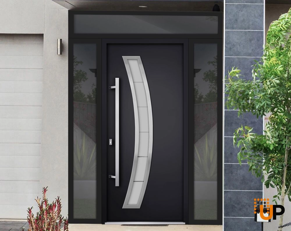 Single swing metal-aluminum modern exterior door with triplex glass | Deux 6500 Black | 64 x 96 photo#3
