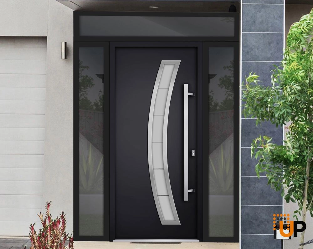 Single swing metal-aluminum modern exterior door with triplex glass | Deux 6500 Black | 60 x 96 photo#3