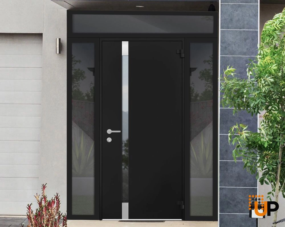 Single swing metal-aluminum modern exterior door with triplex glass | Cynex 6777 Black | 60 x 96 photo#2