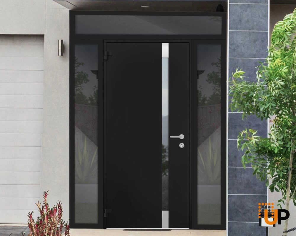 Single swing metal-aluminum modern exterior door with triplex glass | Cynex 6777 Black | 60 x 96 photo#2
