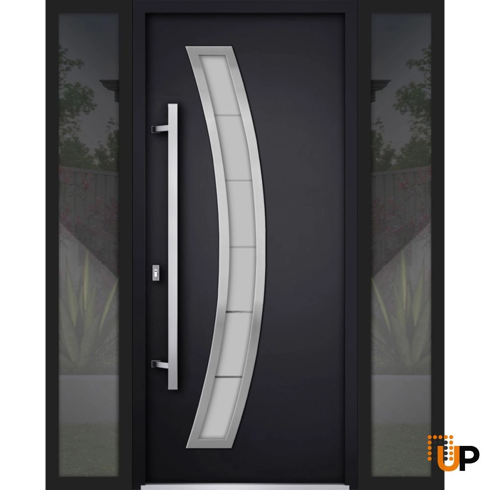 Single swing metal-aluminum modern exterior door with triplex glass | Deux 6500 Black | 64 x 80 photo#1
