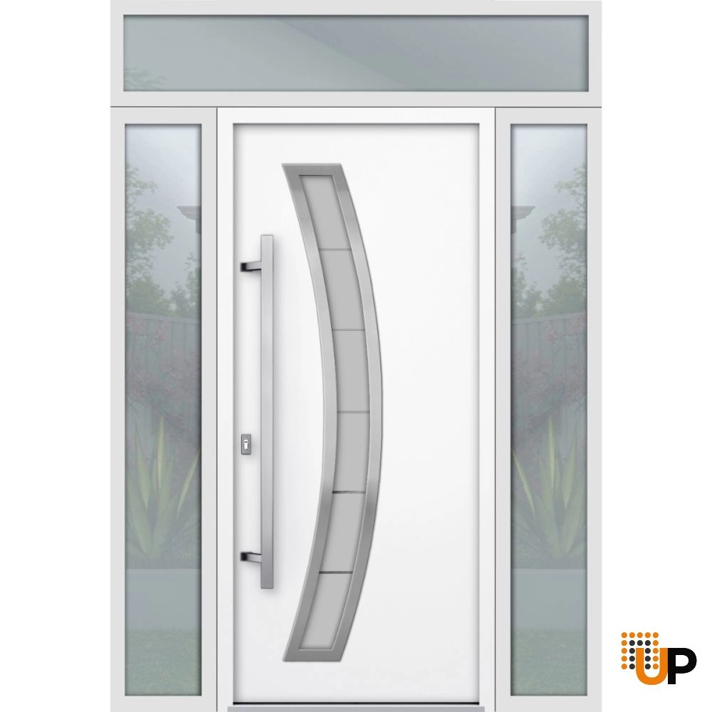 Single swing metal-aluminum modern exterior door with triplex glass | Deux 6500 White | 64 x 96 photo#1