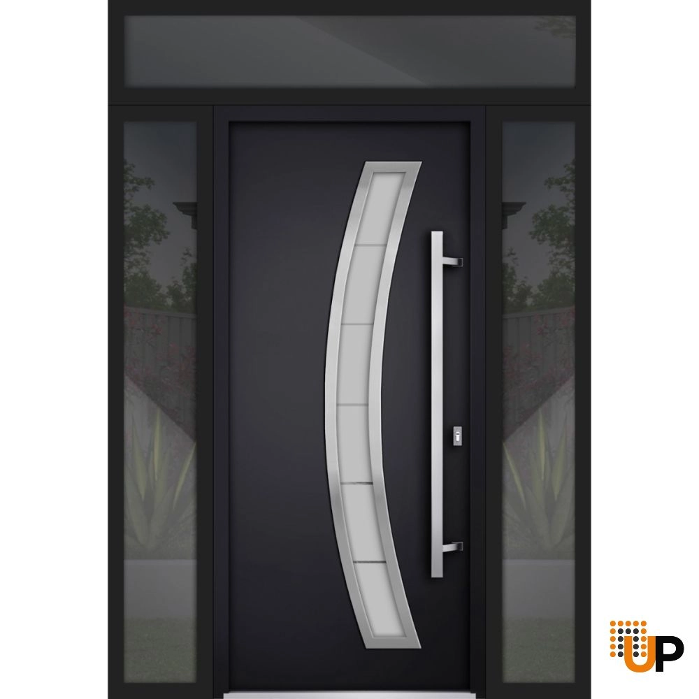 Single swing metal-aluminum modern exterior door with triplex glass | Deux 6500 Black | 60 x 96 photo#1