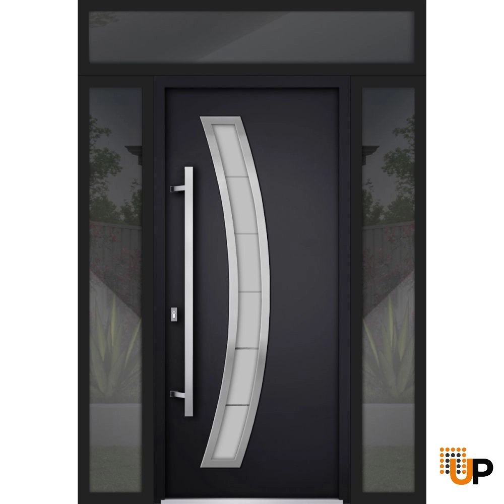 Single swing metal-aluminum modern exterior door with triplex glass | Deux 6500 Black | 68 x 96 photo#1