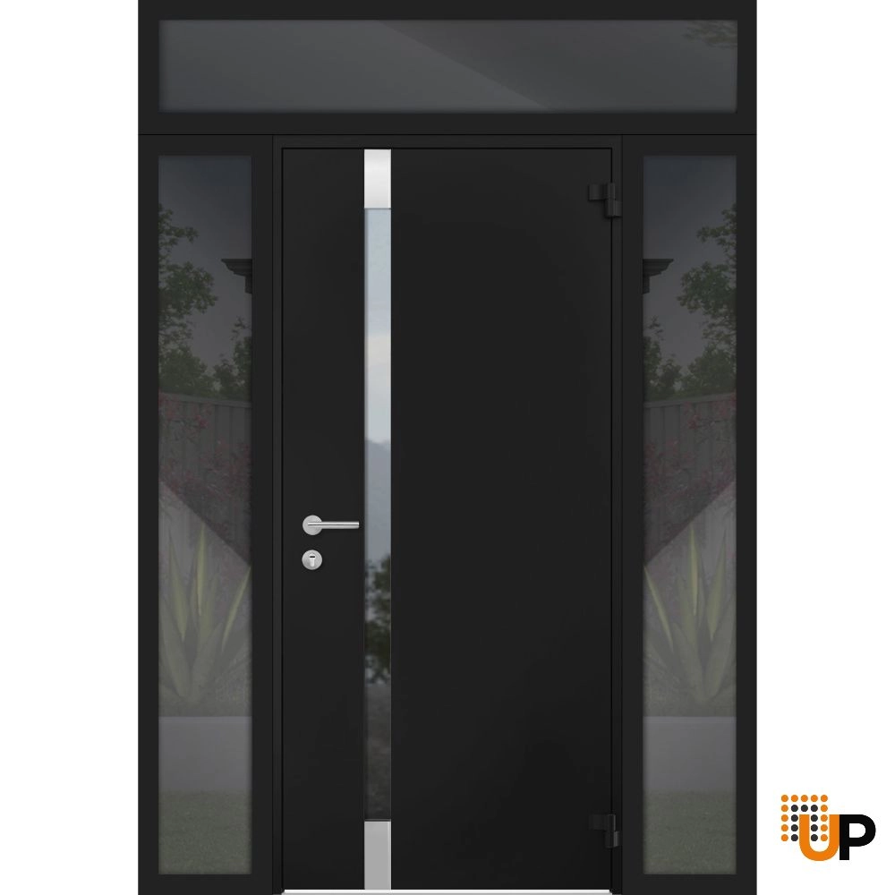 Single swing metal-aluminum modern exterior door with triplex glass | Cynex 6777 Black | 60 x 96 photo#1