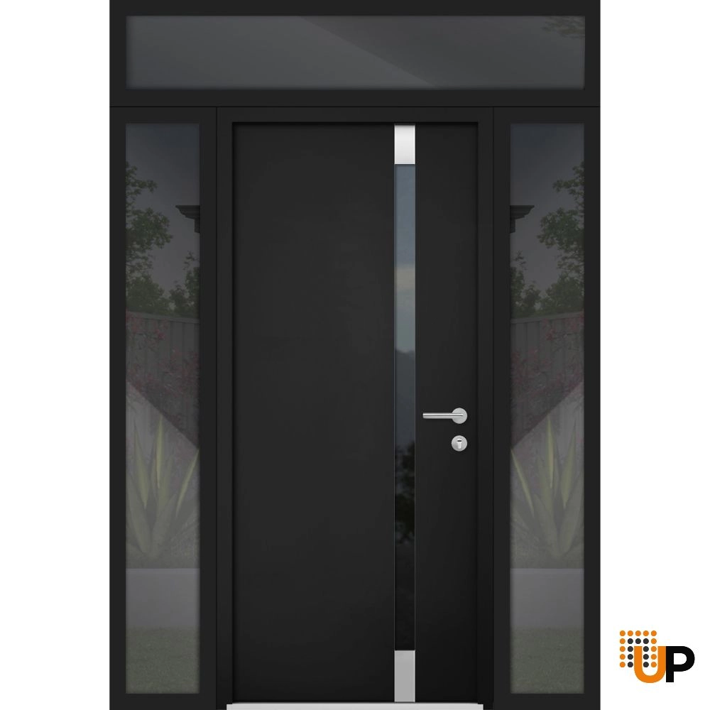Single swing metal-aluminum modern exterior door with triplex glass | Cynex 6777 Black | 56 x 96 photo#1