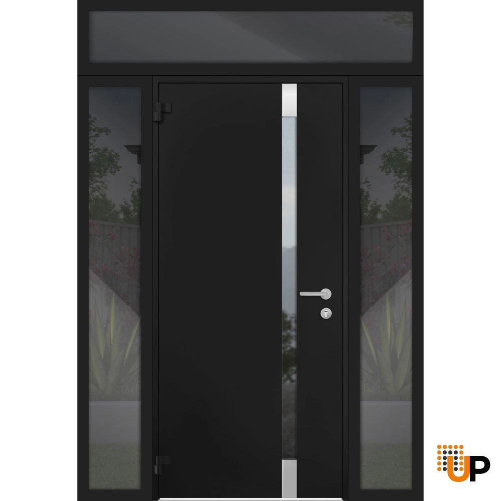 Single swing metal-aluminum modern exterior door with triplex glass | Cynex 6777 Black | 60 x 96 photo#1