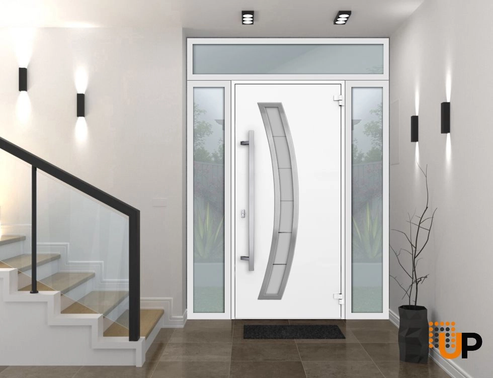 Single swing metal-aluminum modern exterior door with triplex glass | Deux 6500 White | 60 x 96 photo#2