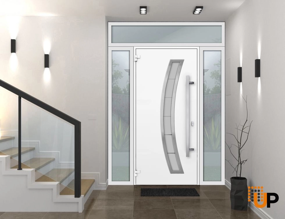 Single swing metal-aluminum modern exterior door with triplex glass | Deux 6500 White | 64 x 96 photo#2