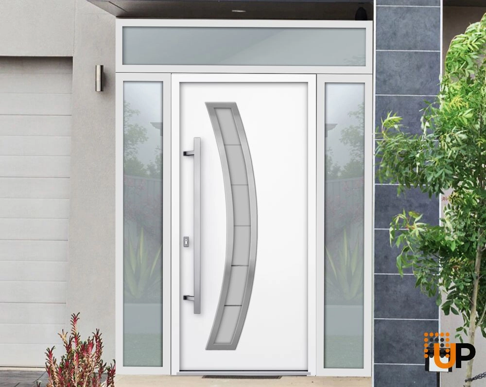 Single swing metal-aluminum modern exterior door with triplex glass | Deux 6500 White | 68 x 96 photo#3