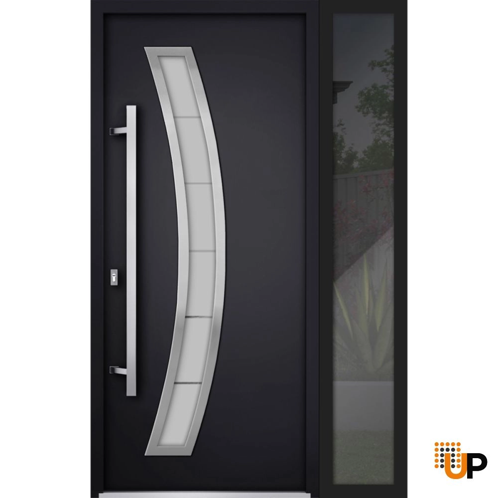 Single swing metal-aluminum modern exterior door with triplex | Deux 6500 Black | 48 x 80 photo#1