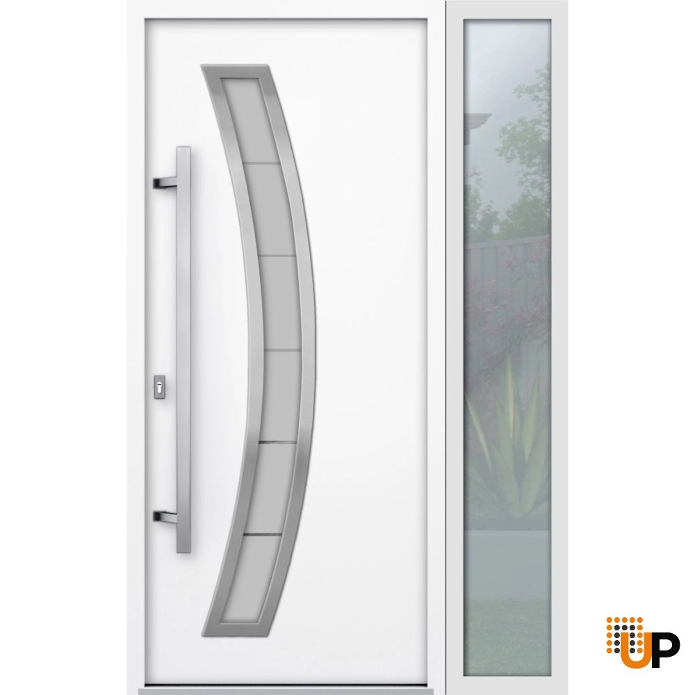 Single swing metal-aluminum modern exterior door with triplex | Deux 6500 White | 48 x 80 photo#1