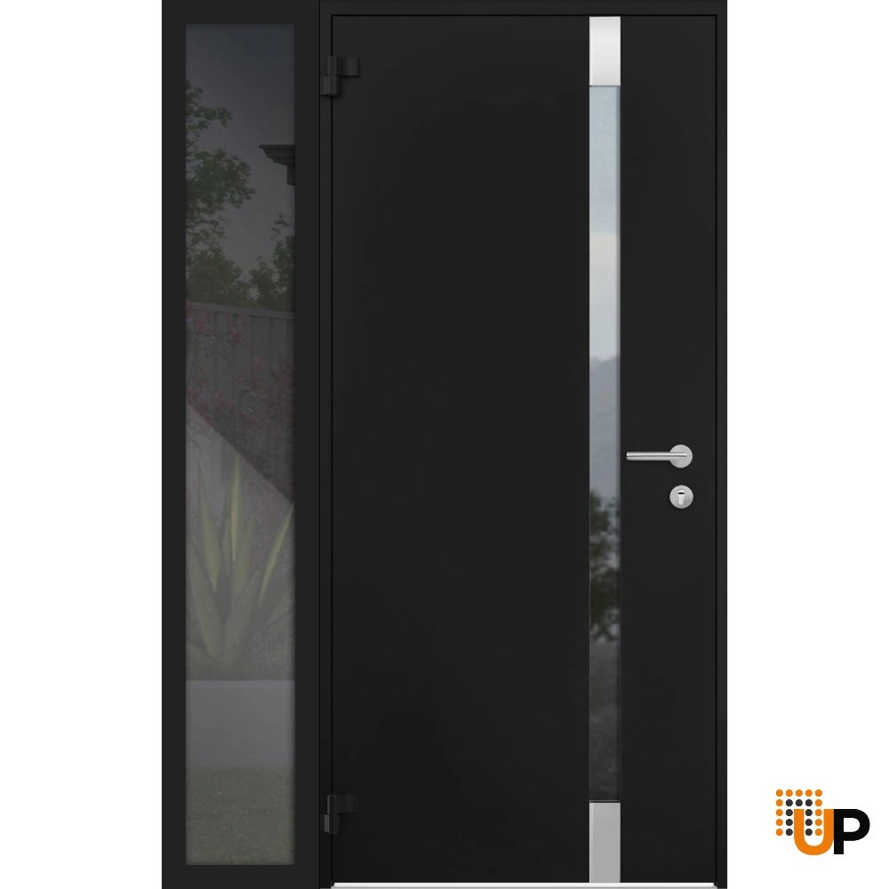 Single swing metal-aluminum modern exterior door with triplex glass | Cynex 6777 Black | 44 x 80 photo#1