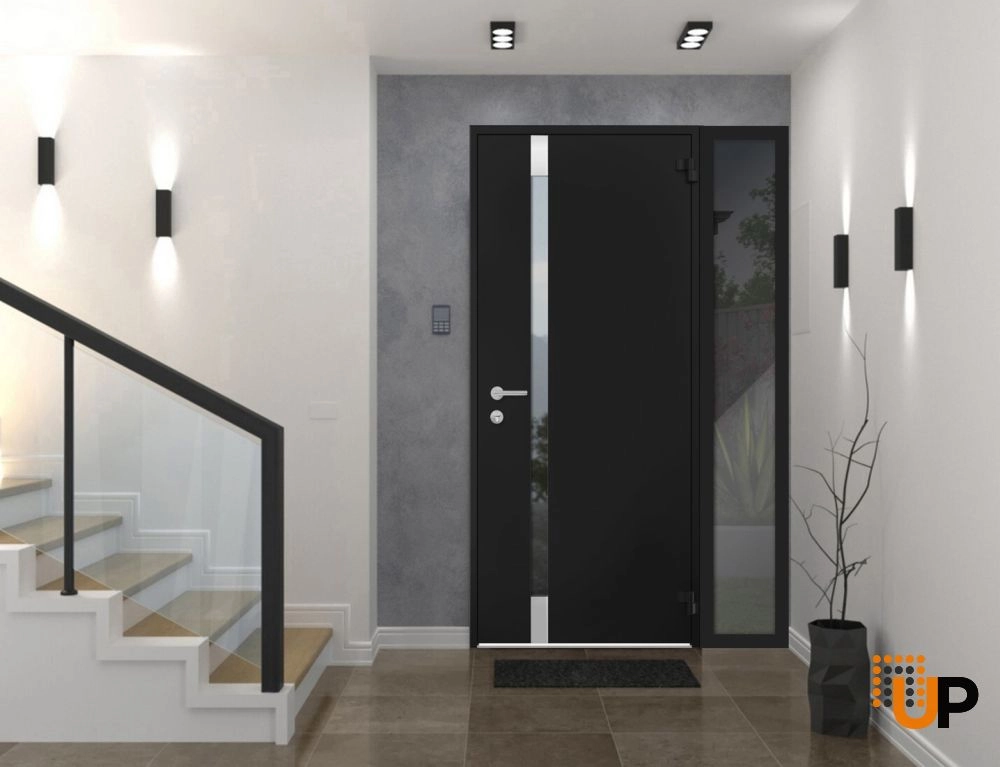 Single swing metal-aluminum modern exterior door with triplex glass | Cynex 6777 Black | 48 x 80 photo#3
