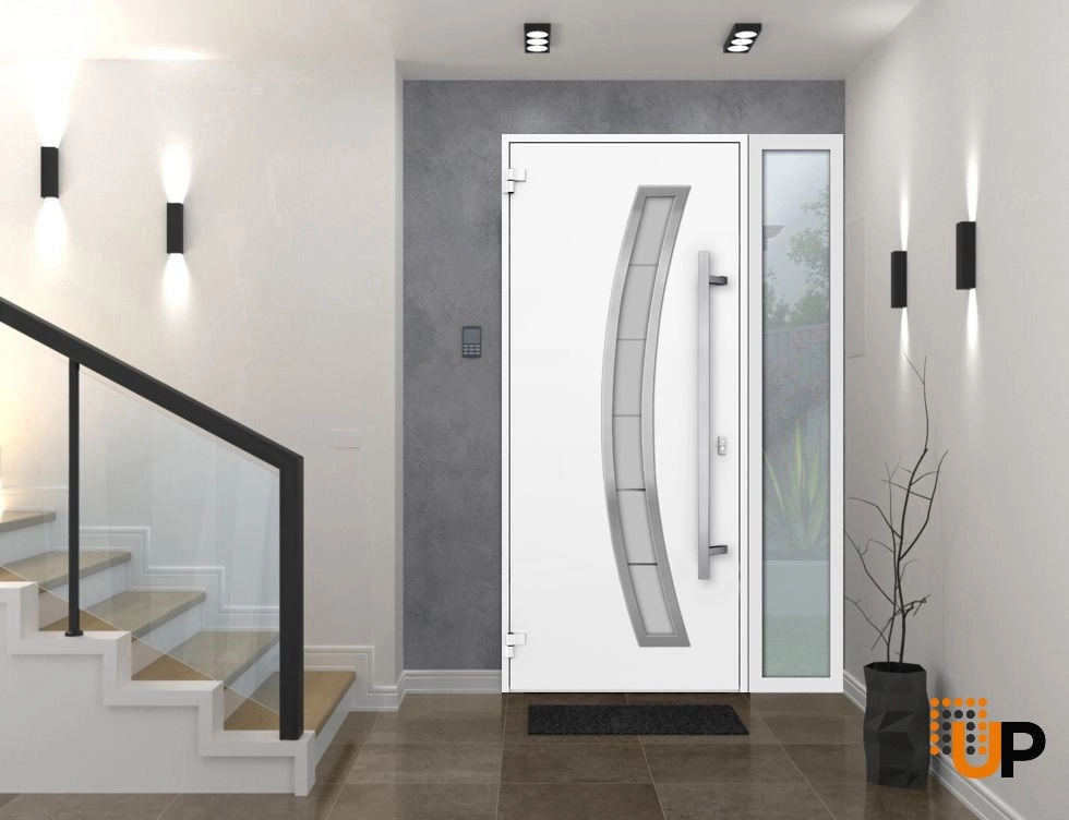 Single swing metal-aluminum modern exterior door with triplex | Deux 6500 White | 48 x 80 photo#3
