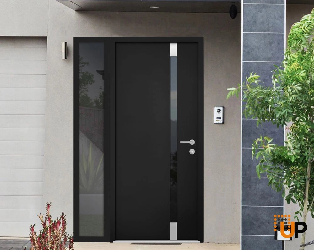 Single swing metal-aluminum modern exterior door with triplex glass | Cynex 6777 Black | 48 x 80 photo#2