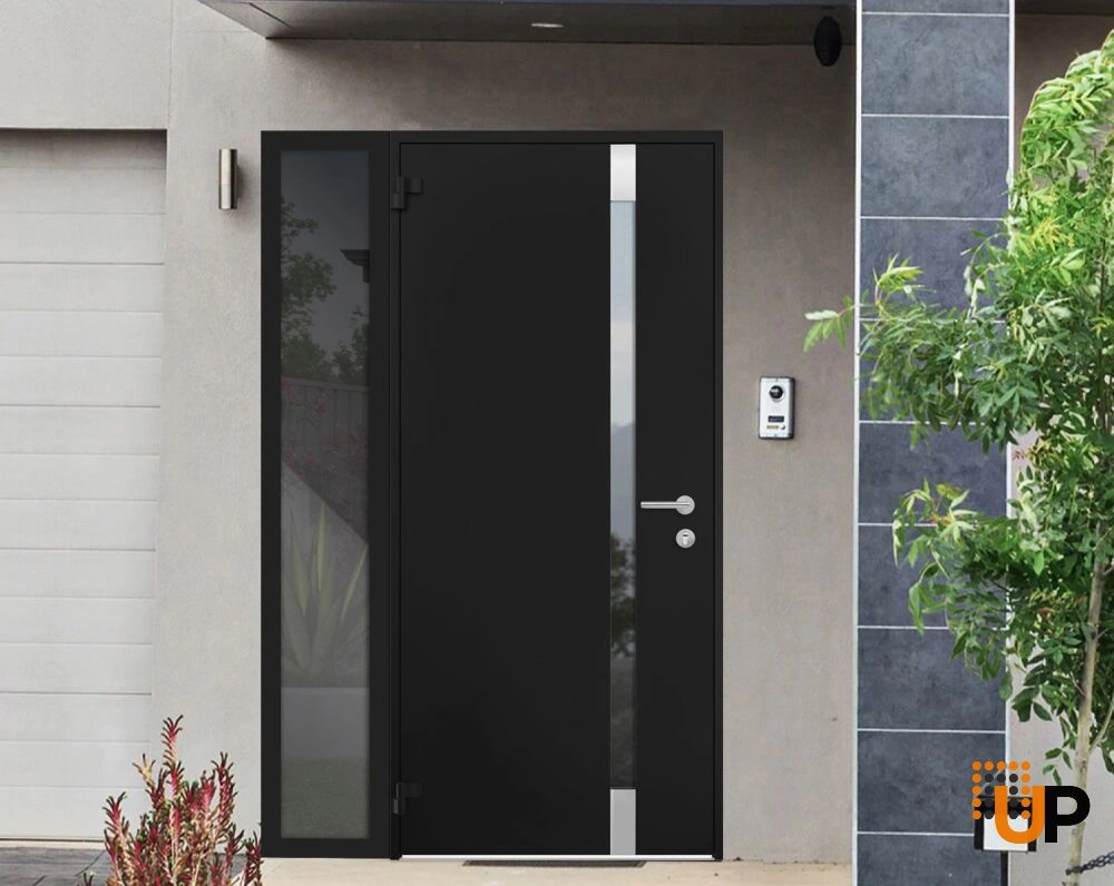 Single swing metal-aluminum modern exterior door with triplex glass | Cynex 6777 Black | 44 x 80 photo#3
