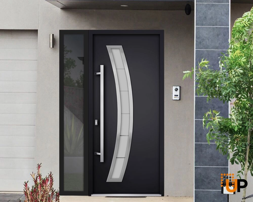Single swing metal-aluminum modern exterior door with triplex glass | Deux 6500 Black | 52 x 80 photo#4