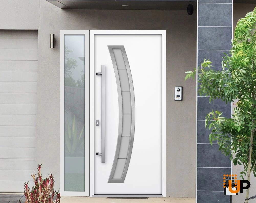 Single swing metal-aluminum modern exterior door with triplex | Deux 6500 White | 48 x 80 photo#4