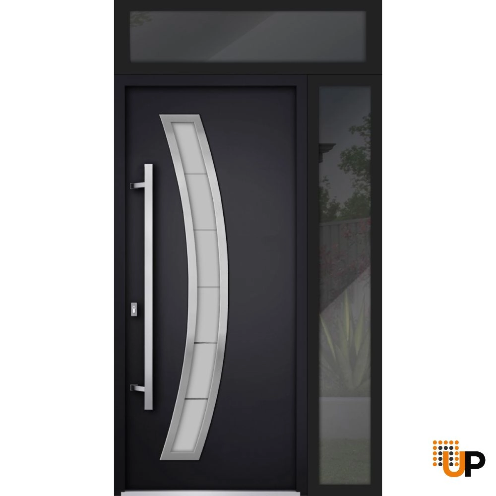 Single swing metal-aluminum modern exterior door with triplex glass | Deux 6500 Black | 52 x 96 photo#1