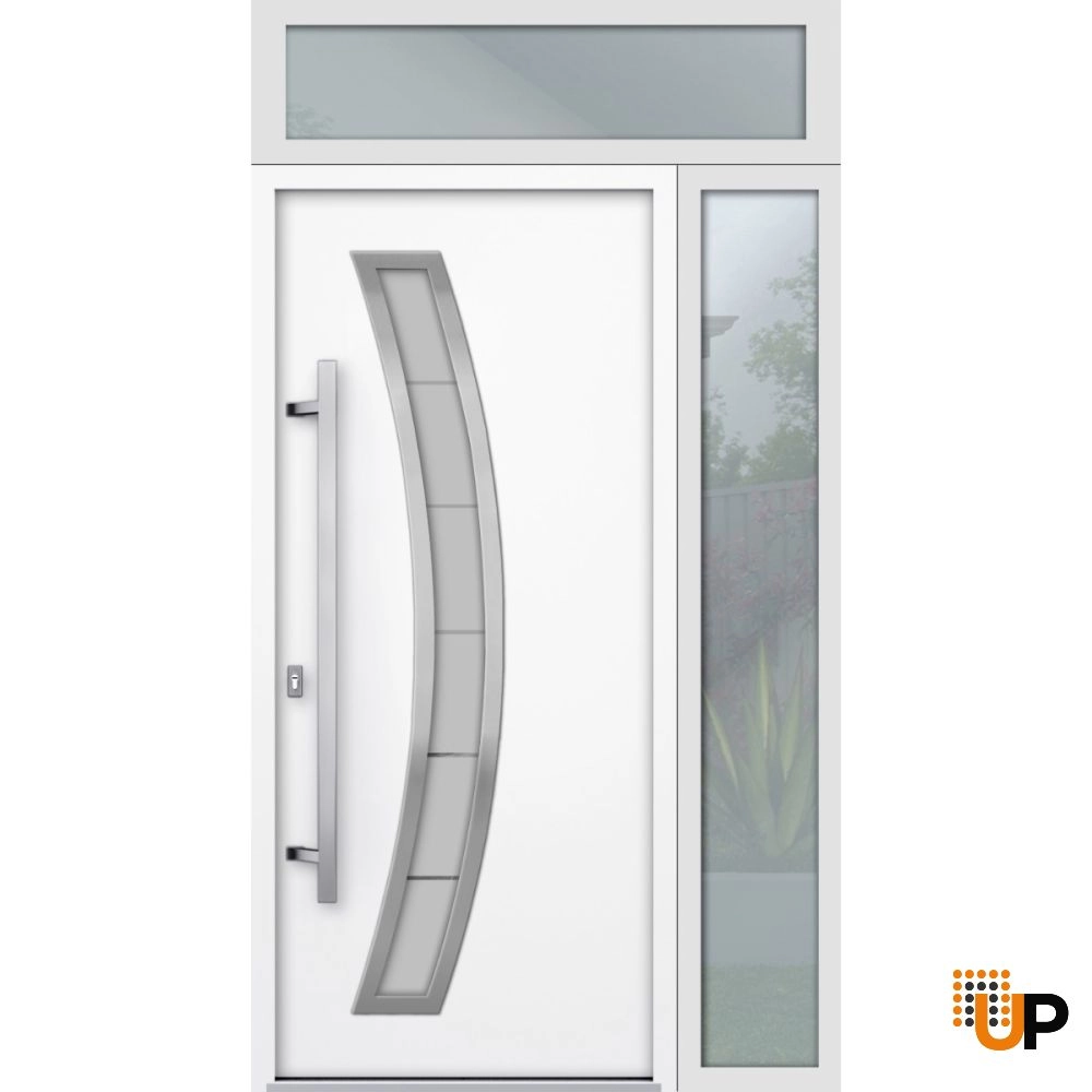Single swing metal-aluminum modern exterior door with triplex glass | Deux 6500 White | 52 x 96 photo#1