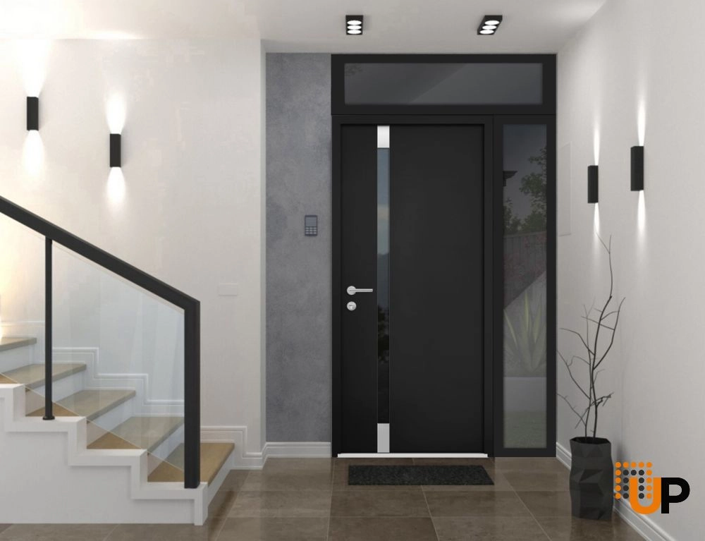 Single swing metal-aluminum modern exterior door with triplex glass | Cynex 6777 Black | 46 x 96 photo#2