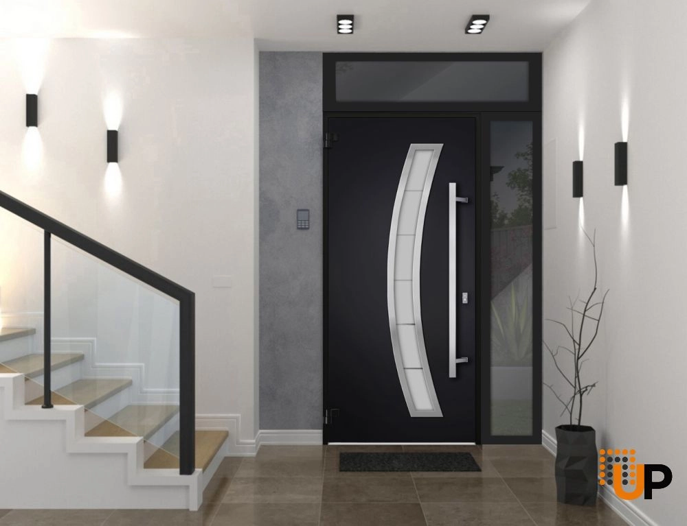 Single swing metal-aluminum modern exterior door with triplex | Deux 6500 Black | 48 x 96 photo#3